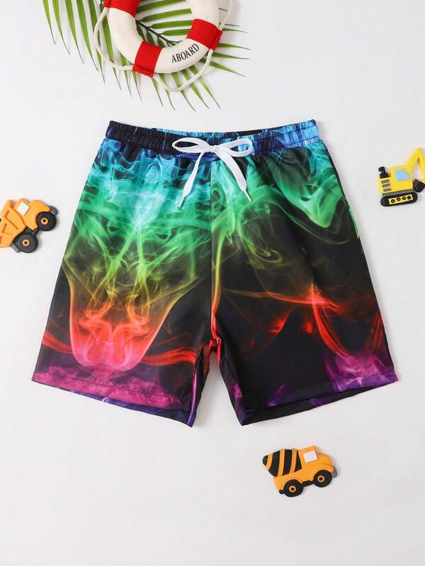 SHEIN Tween Boy 1pc Smog Print Drawstring Waist Swim Shorts