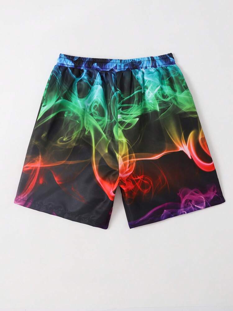Tween Boy 1pc Smog Print Drawstring Waist Swim Shorts