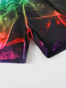 Tween Boy 1pc Smog Print Drawstring Waist Swim Shorts