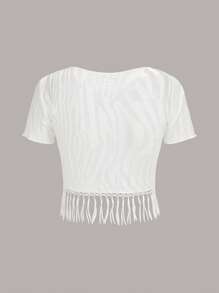 SHEIN ICON Western Cowgirl Cut Out Fringe Hem Crop Top - White - View 2