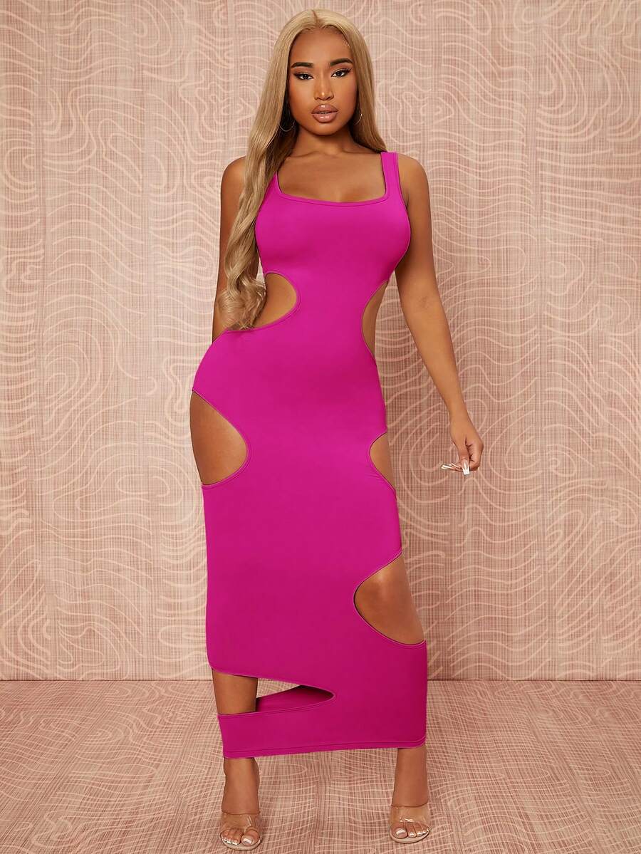 SHEIN SXY Cut Out Bodycon Dress - Hot Pink - View 1
