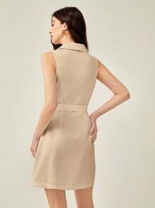 BizChic Cotton Button Front Belted Shirt Dress Workwear - Khaki - View 2