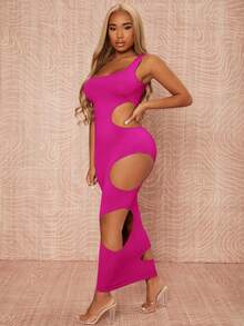 SHEIN SXY Cut Out Bodycon Dress - Hot Pink - View 3