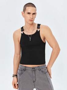 ROMWE MEN ROMWE Avant Men Solid Tank Top - Black - View 1