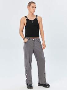 ROMWE MEN ROMWE Avant Men Solid Tank Top - Black - View 2