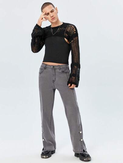 ROMWE Avant Guys Solid Hollow Out Super Crop Jumper