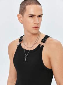 ROMWE MEN ROMWE Avant Men Solid Tank Top - Black - View 5