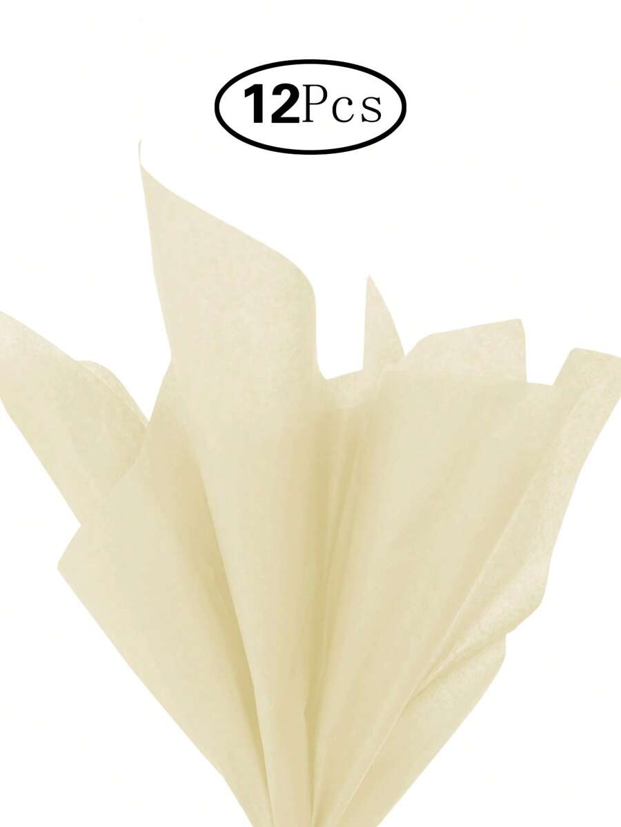 12入組/套禮品包裝紙簡約素色米色派對禮品紙 - 米色 - 查看 1