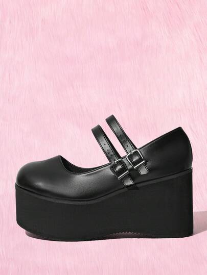 Kawaii Buckle Decor Mary Jane Wedges
