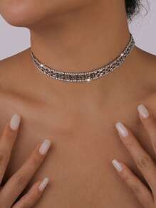 水鑽裝飾頸鏈 - 銀色 - 查看 5