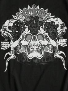 ROMWE MEN Grunge Punk Hombres Camiseta con estampado de cráneo - Blanco - Ver 3