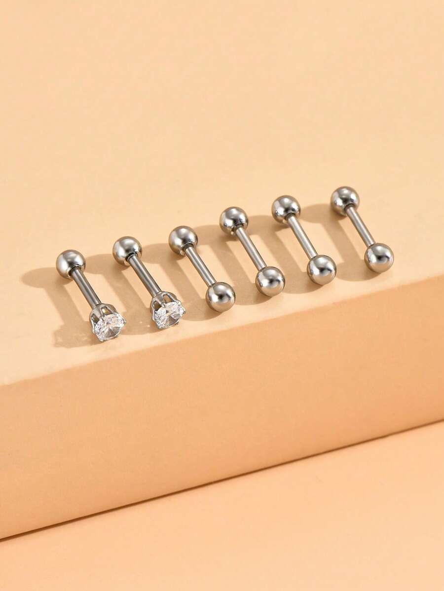 6pcs Rhinestone Decor Stud Earring