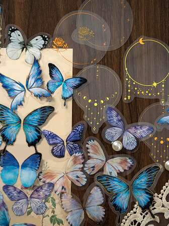 30入組蝴蝶圖案什錦貼紙復古防水多用途貼紙適用於DIY工藝品裝飾品手帳