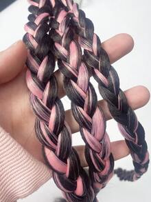 1入組女士編織細節假髮裝飾時尚髮圈適用於日常 - 玫紅色 - 查看 5