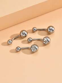 4入组/套不銹鋼水鑽裝飾臍環適合女士和女孩