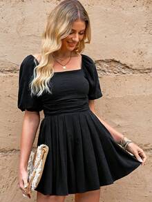 CILKOO Áo liền quần nữ Xếp li Xù Dây kéo Dải chun màu trơn Giải trí - màu đen - Xem 5