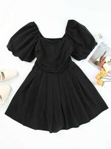 CILKOO Áo liền quần nữ Xếp li Xù Dây kéo Dải chun màu trơn Giải trí - màu đen - Xem 7