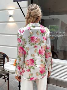 SHEIN Clasi Áo sơ mi nữ Nút phía trước Hoa Tất cả trên in Thanh lịch - Nhiều màu - Xem 2