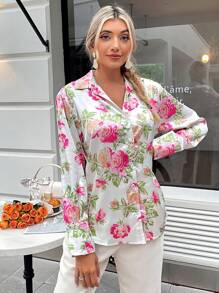 SHEIN Clasi Áo sơ mi nữ Nút phía trước Hoa Tất cả trên in Thanh lịch - Nhiều màu - Xem 3