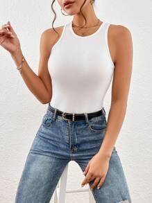 SHEIN Privé 素色後鏤空背心上衣 - 白色 - 查看 2