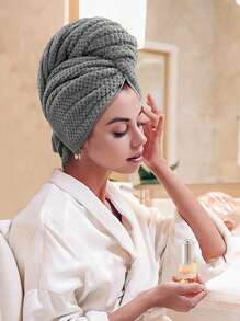 1pc Solid Color Hair Towel, Minimalist Microfiber Women's Strong Absorbent Quick-Drying Hair Drying Cap For Home Home Bathroom Decor Hair Bonnet Shower Towels For Beauty Salon, Hotel Sports,Home Essentials, Towel, Skin Care - Grey - View 3