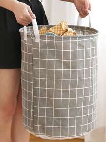 1 Giỏ Đựng Đồ Họa Tiết Kẻ Sọc, Đơn Giản Polyester Có Thể Gập Sàn Giỏ Đựng Đồ Cho Gia Đình - Xám - Xem 1