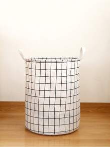 1入組格紋圖案收納籃 - 白色 - 查看 1