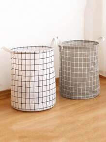 1入組格紋圖案收納籃 - 白色 - 查看 3
