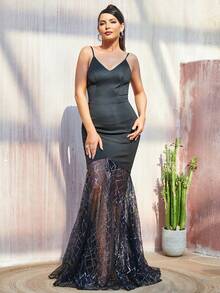 Missord Vestido cami malha de contraste bainha de sereia - Preto - Ver 4