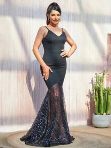 Missord Vestido cami malha de contraste bainha de sereia - Preto - Ver 6