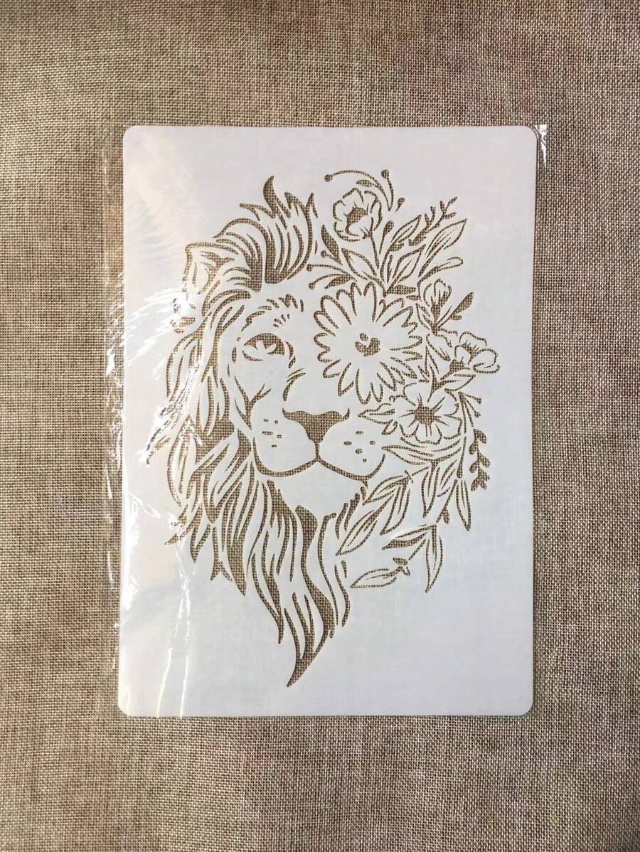 1入組獅子和花朵空心矩形繪圖模板用於繪圖創意多用途繪畫模板DIY工藝品 - 白色 - 查看 1