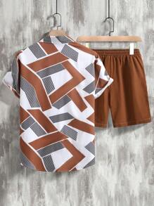 Manfinity RSRT Men Geo Print Shirt & Shorts , Graphic , Vacation , Husband , Colorful , Casual - Multicolor - View 2