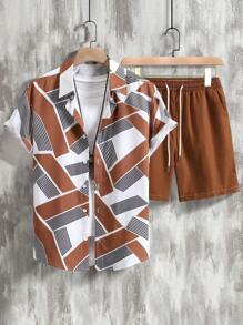 Manfinity RSRT Men Geo Print Shirt & Shorts , Graphic , Vacation , Husband , Colorful , Casual - Multicolor - View 5