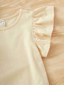 SHEIN Cô Gái Trẻ 3pcs Sọc Viền Ruffle Áo thun - Nhiều màu - Xem 4