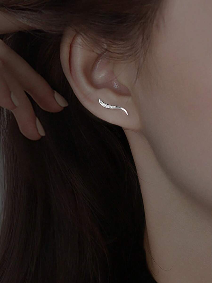 2入組水鑽裝飾耳釘 - 銀色 - 查看 1