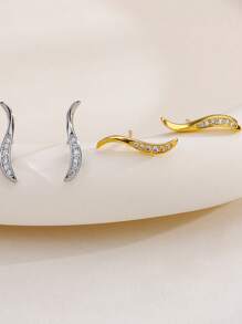 2入組水鑽裝飾耳釘 - 銀色 - 查看 2