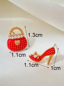 A Pair Of Creative, Fashionable, Simple And Versatile Red High-heeled Shoes, Bag, Asymmetric Diamond-encrusted Earrings, Suitable For Daily Wear By Women And Small Gifts For Friends. - Red - View 6