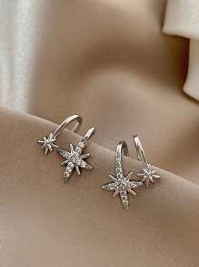 1pc Asymmetric Copper Alloy Octagram Star Ear Cuff For Women