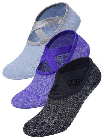 3雙交叉帶裝飾競技瑜珈襪