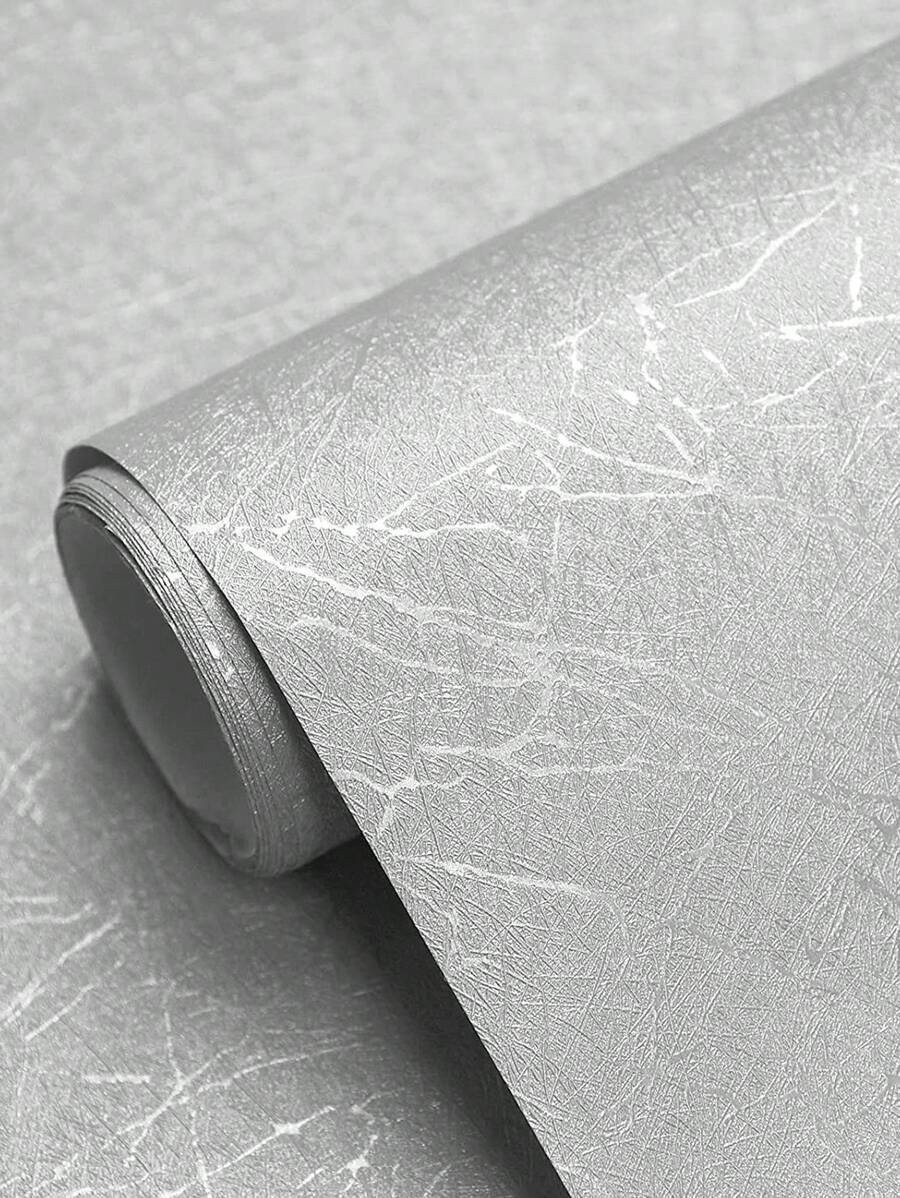 1roll Solid Color Wall Paper, Simple PVC Wall Adhesive Roll For Home Decoration,Renovation Stickers Peel Wall Panels,Wall Paper, Wallpapers,Spring Decoration Items Refresh Your Home,Rama Decoration Stickers - Silver - View 1