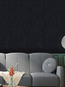 1roll PVC Wall Paper, Modern Solid Color Black Wall Adhesive Roll For Home - Black - View 2