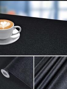 1roll PVC Wall Paper, Modern Solid Color Black Wall Adhesive Roll For Home - Black - View 6