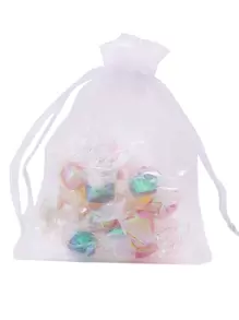 50 piezas Bolsas de regalo blancas con cordón, diseño de malla para Halloween, boda, regalos de fiesta, empaque de lavanda, 9x12cm, ideal para joyería, dulces, viajes, temporada de graduación, temporada de regreso a la escuela, fiesta de cumpleaños, aniversario, baby shower, despedida de soltera, San Valentín - Blanco - Ver 2