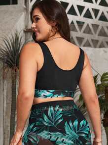 SHEIN Swim Curve Plus Size Tropical Print Bikini Top, For Summer Beach Vacation - Black - View 5