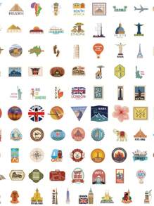 100pcs Landscape Pattern Assorted Sticker, Creative Multi-Purpose Sticker For DIY Craft, Decoration, Hand Account Back To School - Multicolor - View 7