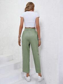 SHEIN Frenchy Paperbag Waist Knot Front Trousers - Mint Green - View 2