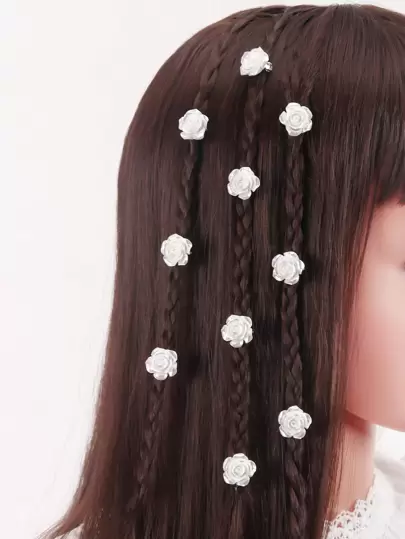 10 szt. Walentynki dla dziewcząt z białą koroną kwiatową i czerwoną różą spinki do włosów, modne dodatki na imprezy i wakacje