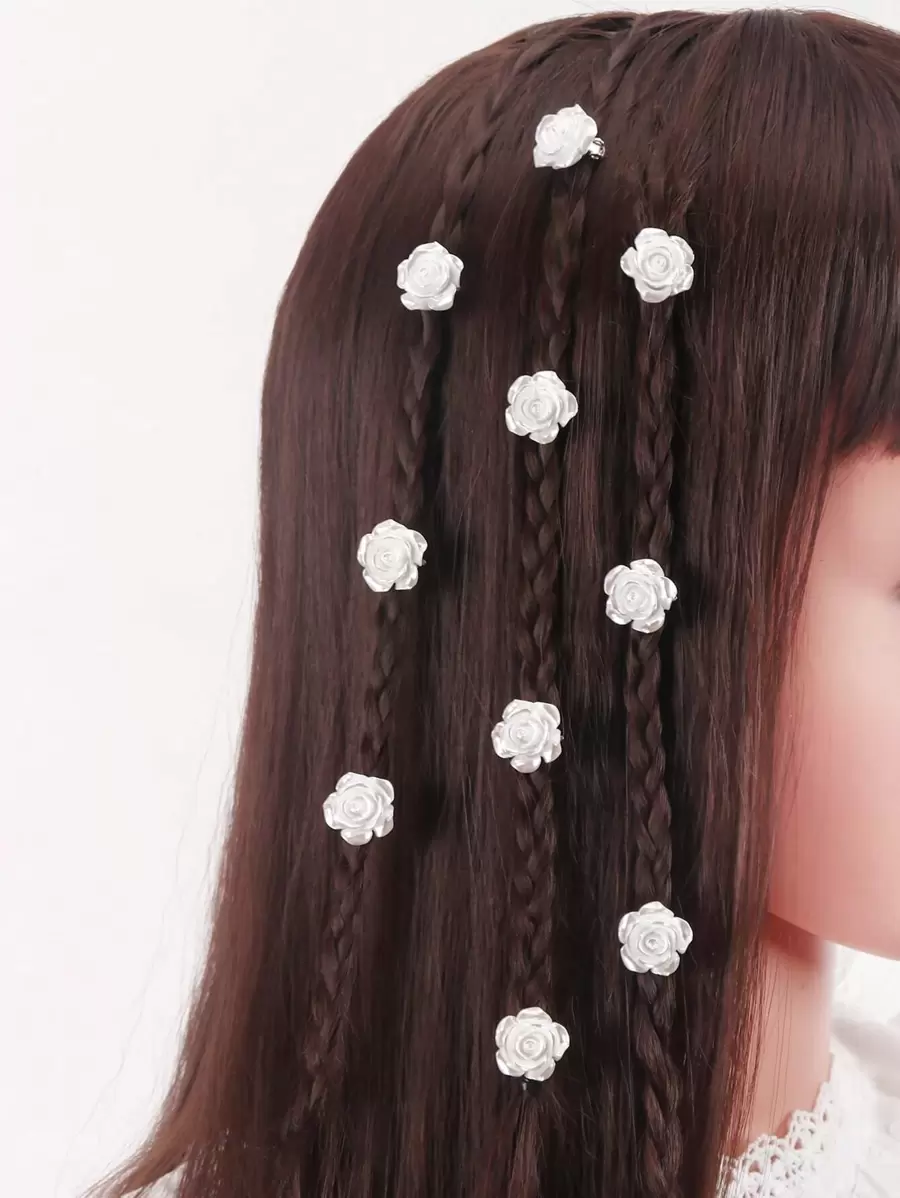 10 chiếc dây buộc tóc hoa trắng cho ngày Valentine, kẹp tóc hoa hồng đỏ thời trang phù hợp cho tiệc tùng hoặc kỳ nghỉ. - trắng - Xem 1
