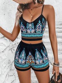 SHEIN VCAY Bộ đồ hai mảnh nữ Paisley Boho - Nhiều màu - Xem 2