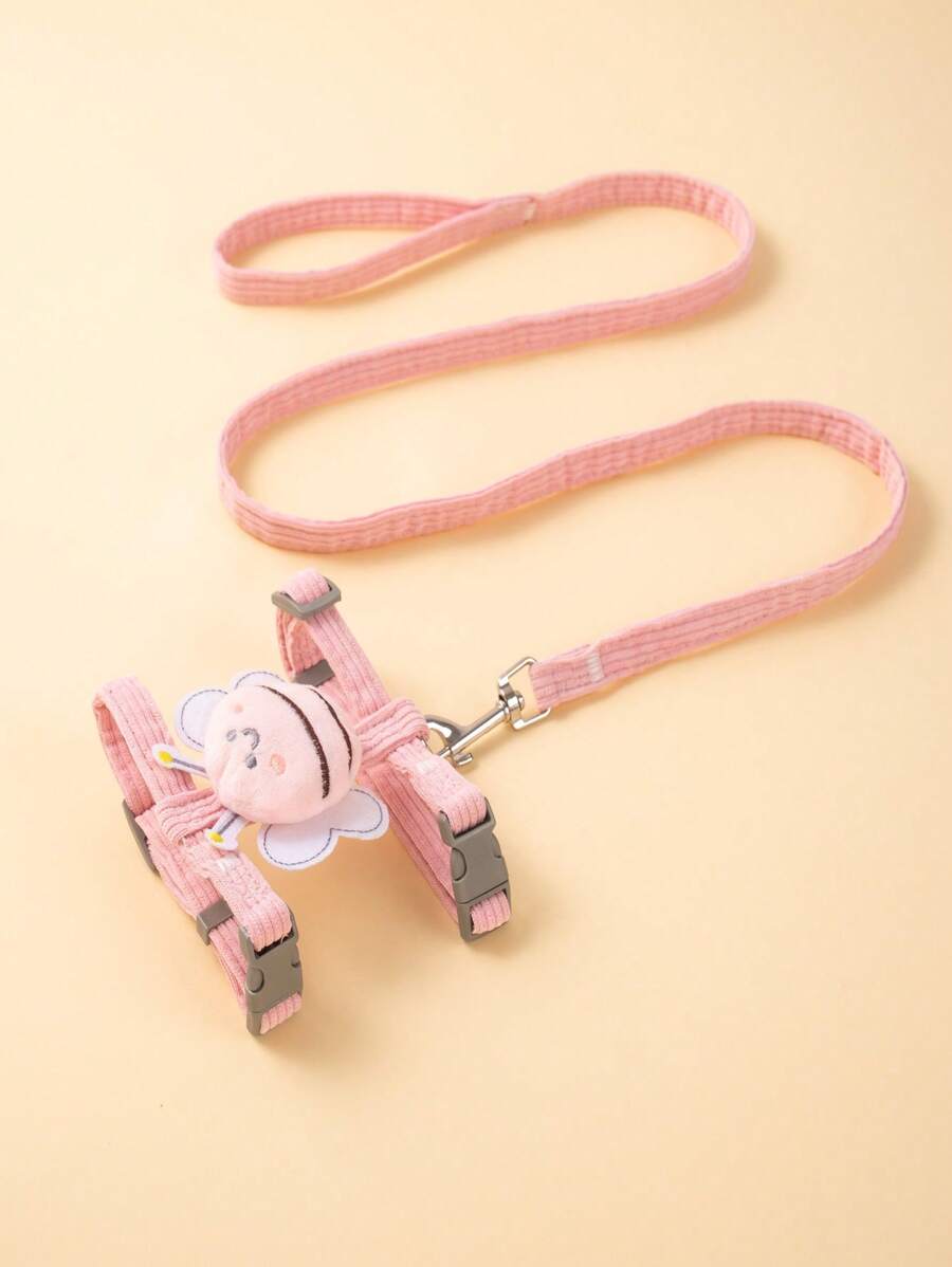 1入組卡通蜜蜂裝飾寵物背帶和1条皮带適用於狗狗適用於防丟 - 粉色 - 查看 1